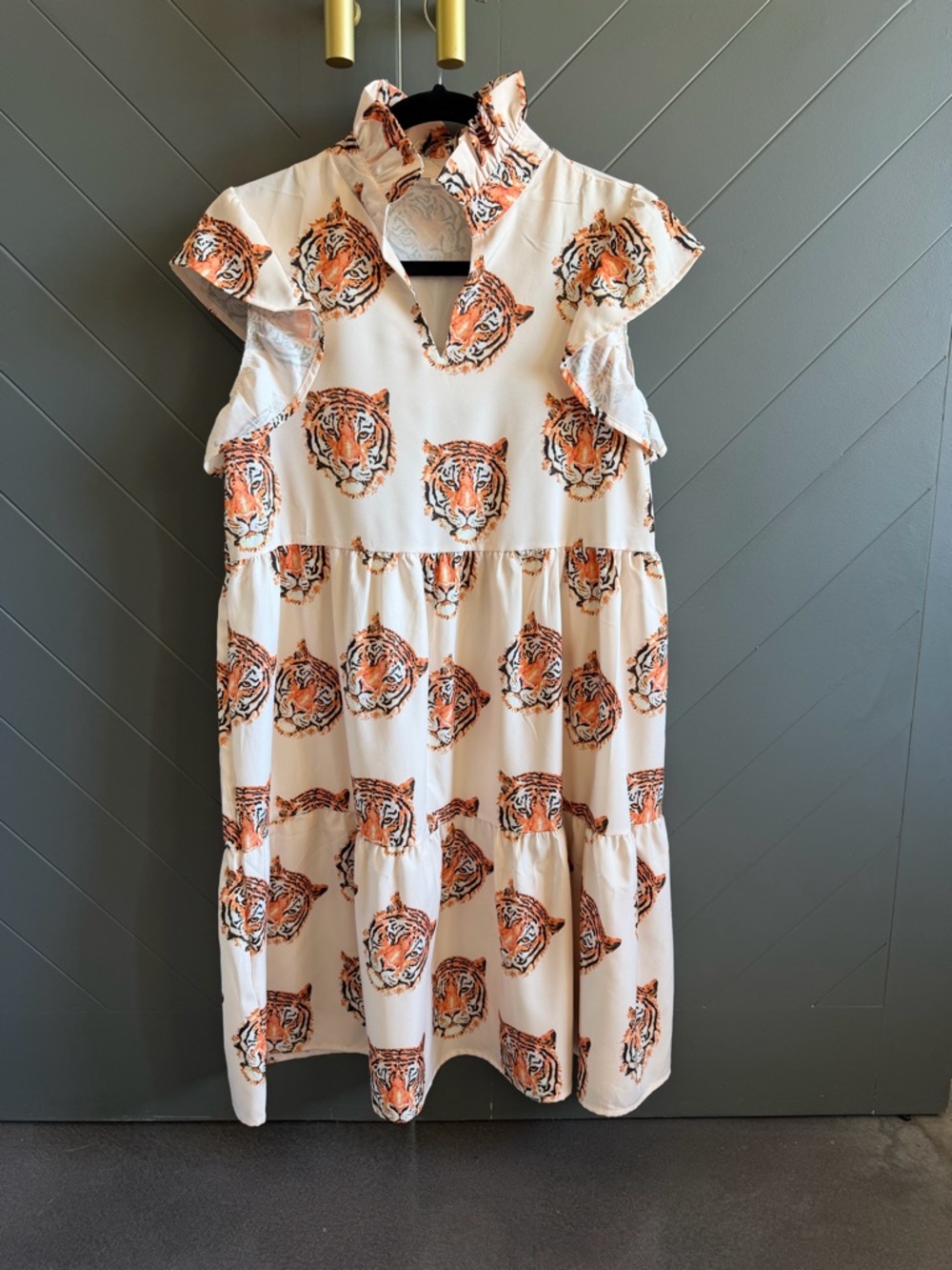 Tiger Print Ruffle Dress - Ivory and Orange